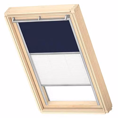 VELUX Verduisterend Rolgordijn Plissé, Donkerblauw met grijze geleiders, M06