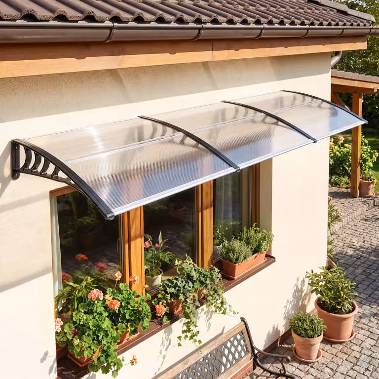 Outsunny Overkapping voor voordeur met UV-bescherming en hellend dak, wit, B: 295 cm, D: 90 cm