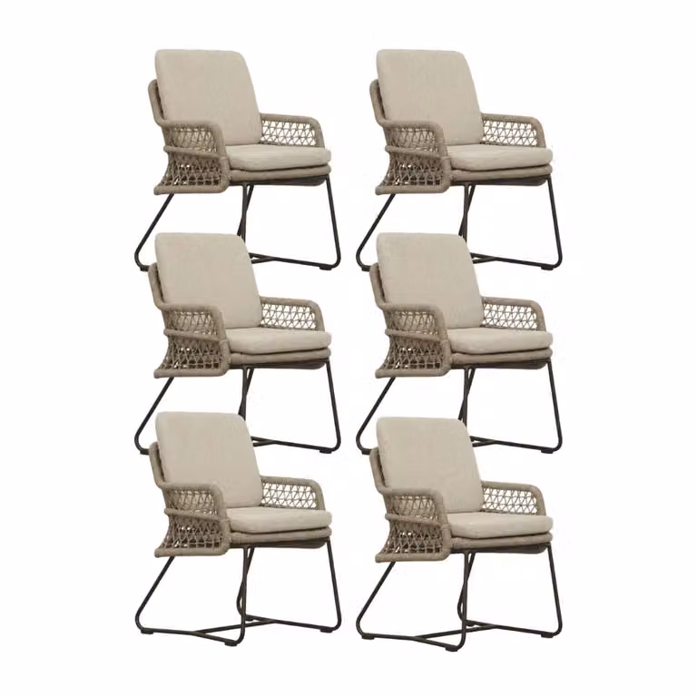 Gianna tuinstoel set van 6 met touw en aluminium in Sahara Dust