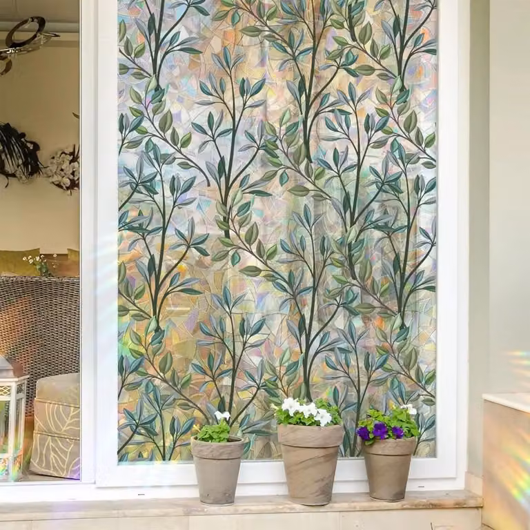 Zelfklevende Raamfolie met Bladeren Motief voor Privacy - Decoratieve Glasfolie - 40 x 120 cm