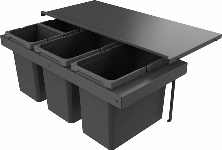 Naber Afvalbak Cox Stand-UP 350 S/900-4 zonder biologisch afvaldeksel, antraciet, 64 liter (2x22/2x10 liter), voor 90 cm kastbreedte