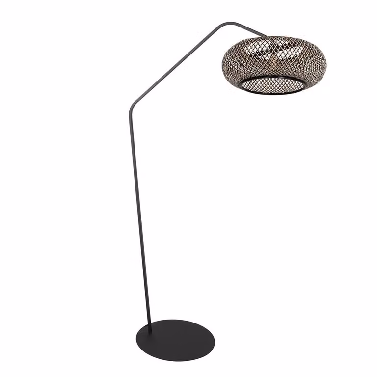 Steinhauer Booglamp ZigZag met rotan kap in zwart en beige