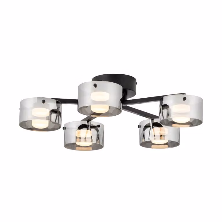 Eglo Copillos LED-plafondlamp, Zwart met Transparant Rookglas, B: 66 cm, D: 66 cm, H: 18 cm
