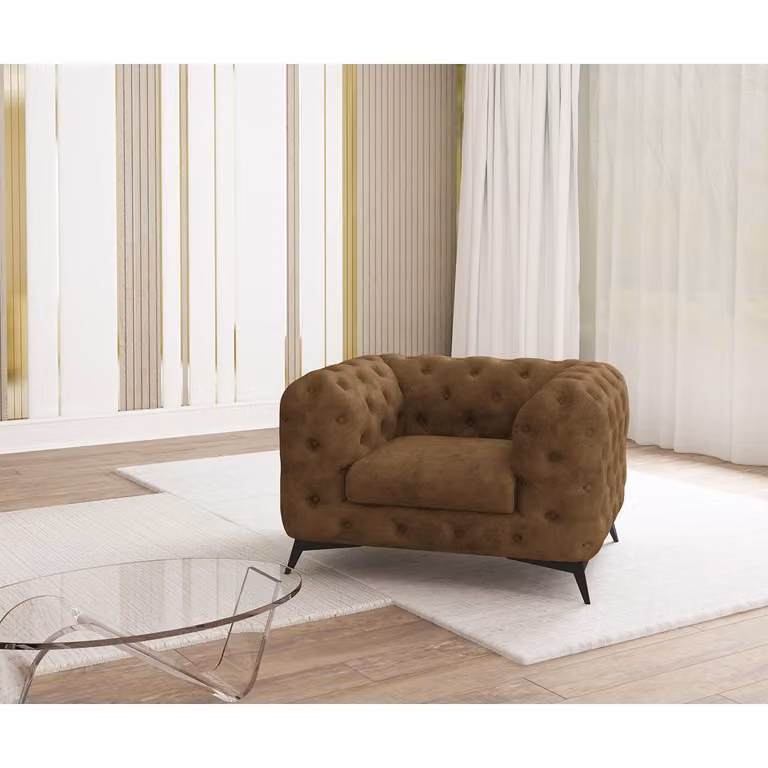 home24 Priya Fauteuil Bruin Microvezel B/D/H: 125 x 73 x 100 cm