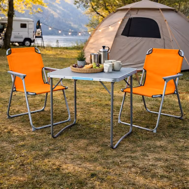 Mojawo Set van 3 aluminium campingmeubels, oranje, B: 60 cm, L: 80 cm, H: 68 cm
