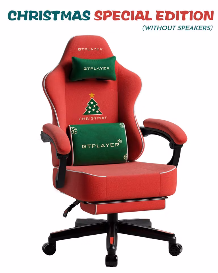 GTPLAYER Gaming stoel met kerstmotief, rood fluweel, met voetsteun en gesynchroniseerde armleuningen
