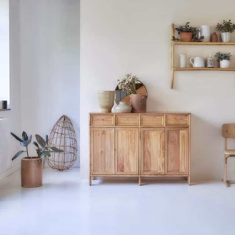 Tikamoon Alex Buffetkast van massief mindihout - Naturel/Beige - 120 cm