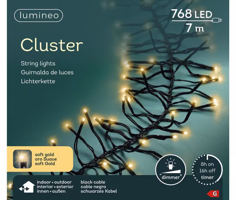 Lumineo Led cluster 7 meter 768 LED zwart/soft gold