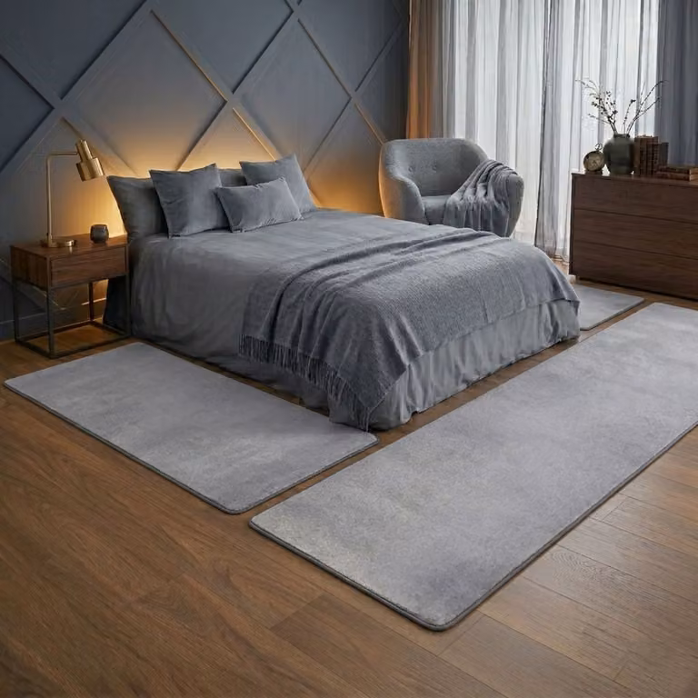 FLOORDIREKT Dynasty Slaapkamer Vloerkleed Set - Zilver grijs - 1 Loper 67 x 250 cm en 2 Lopers 67 x 140 cm