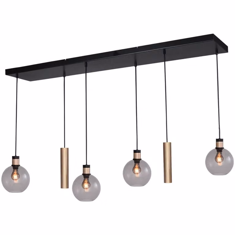 Masterlight Hanglamp Lazise 2 zwart met transparante glazen bollen en GU10 fittingen, 4x Ø 20 cm