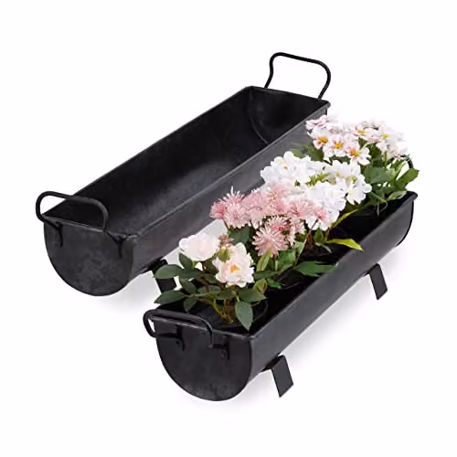 Relaxdays Bloembak dakgoot set van 2, grijs/antraciet, metaal, B: 61,0 cm, H: 16,5 cm, D: 14,0 cm