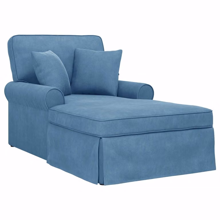 vidaXL Chaise Longue met rok, 3-delig, blauwe corduroy stof, B/D/H: 91 x 157 x 91 cm