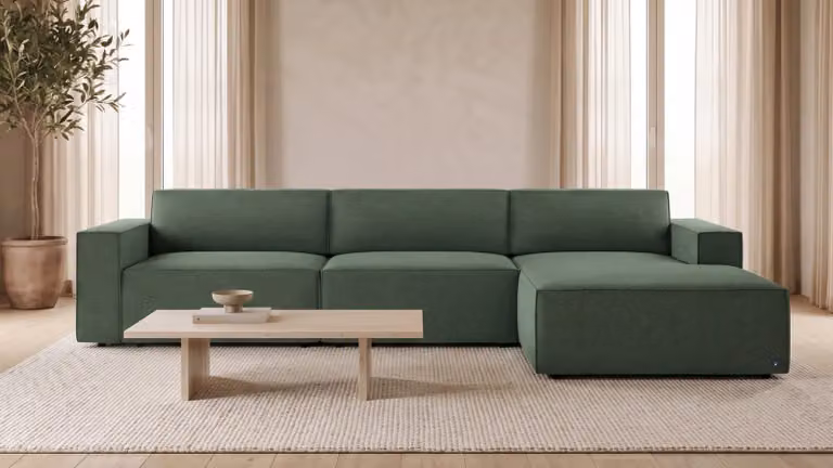 BRUNO® LOUNGE Hoekbank Dwarsligger met opbergruimte en logeerbed in Aurora forest groen