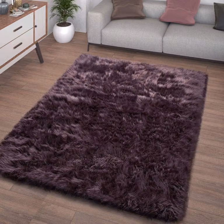 Rond imitatievacht vloerkleed hoogpolig paars Ø 120 cm