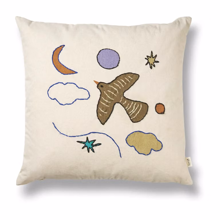 Ferm Living Naive kussen met grafisch dierenprint, beige, 40 x 40 cm