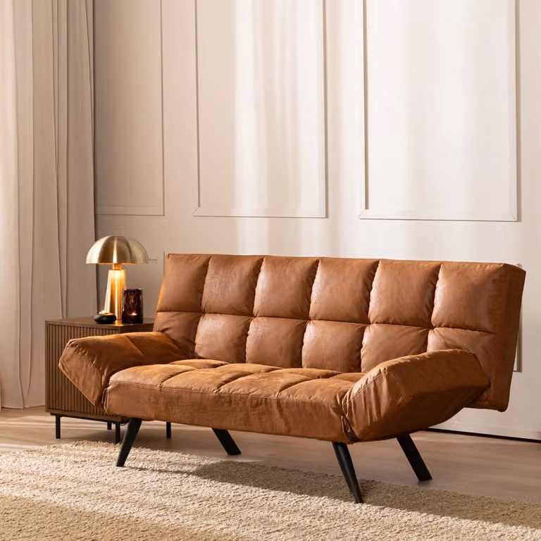 Bronx71 Slaapbank Timo 1,5-persoons cognac eco-leer