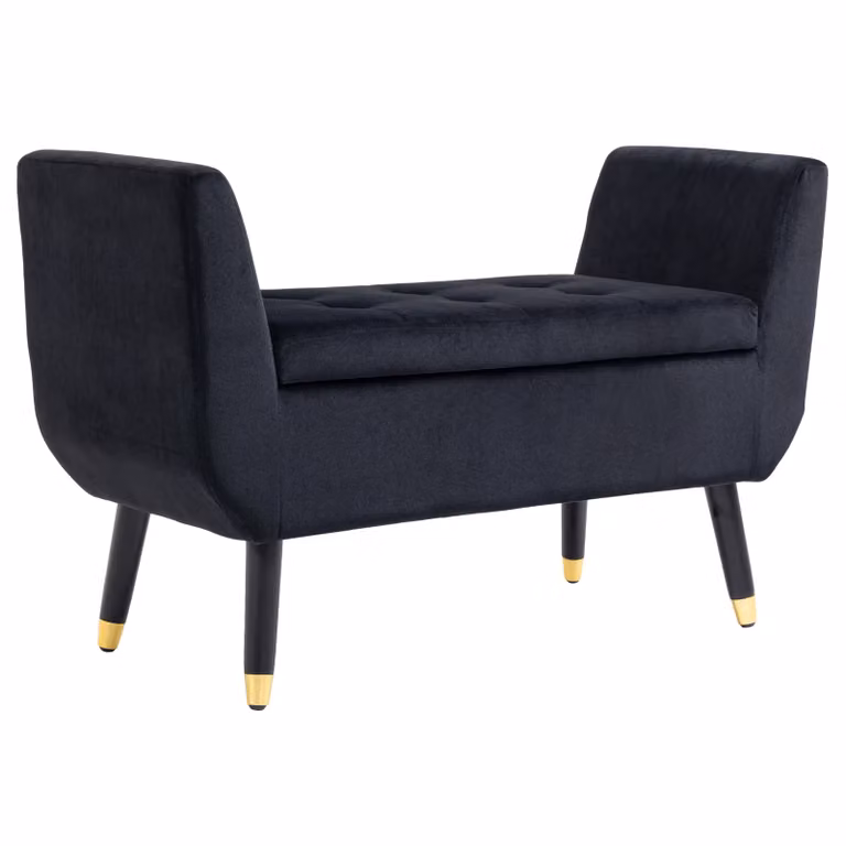 HOMCOM Luxe Opbergbank van Fluweelzacht Polyester met Houten Poten en Goudkleurige Details