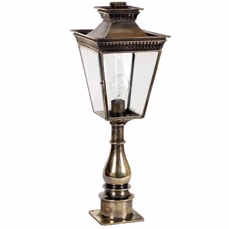 Limehouse Pagoda Pillar Landelijke Buitenlamp - Handgemaakt Koper Gevlamd - Tuinbollard met Transparant Glas