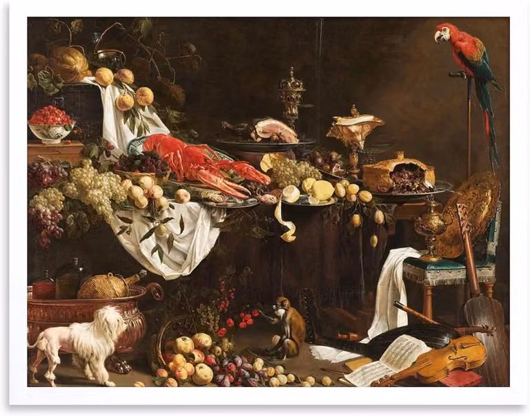 Stilleven Kunstprint - Handgemaakte Schilderij Poster Wanddecoratie - Wit - 30 x 41 cm