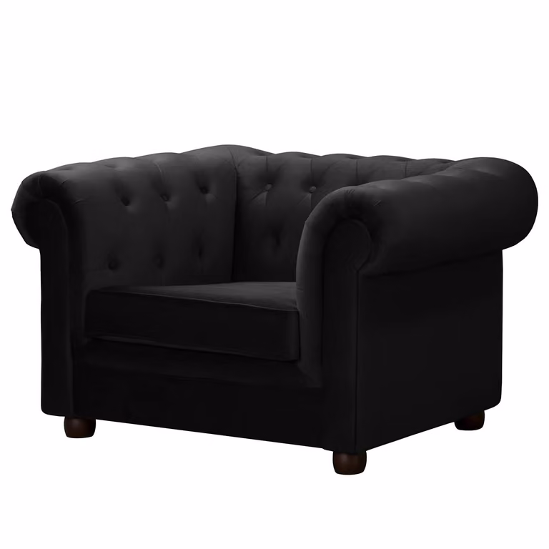 home24 Fauteuil Upperclass Ravi zwart velours B: 122 cm, D: 74 cm, H: 94 cm