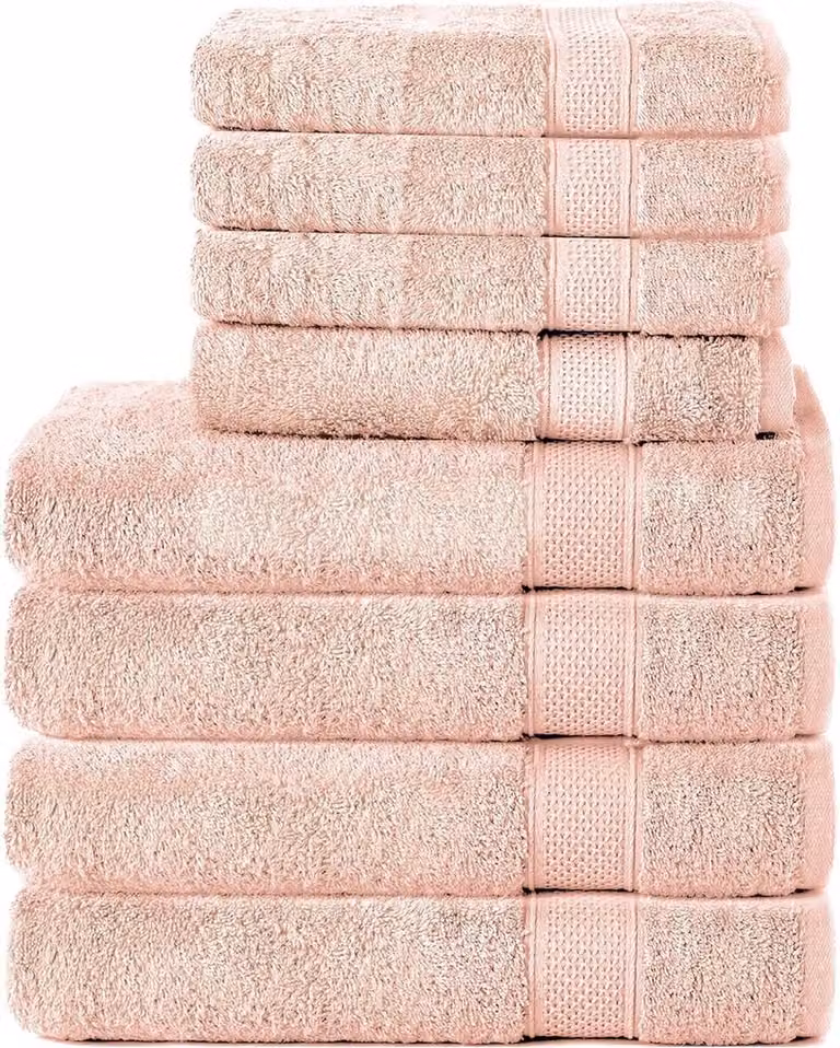 Set van 8 handdoeken en badhanddoeken van 100% zacht katoen in roze, Maat: 50 x 100 cm en 70 x 140 cm