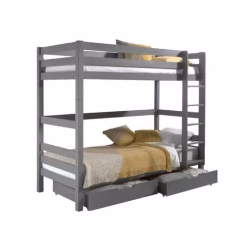 Vipack Pino Hoogslaper stapelbed van massief grenen met 2 laden, grijs gelakt, 90x200 cm