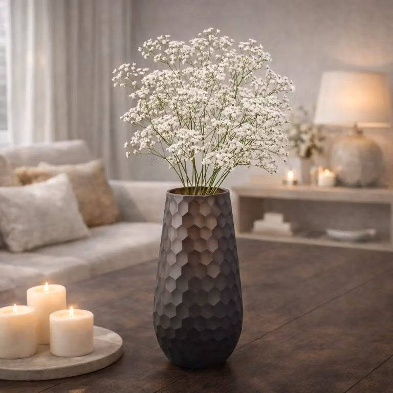 PTMD Vaas Eboney Bruin rond van glas met cirkelpatroon Hoogte: 30,0 cm, Breedte: 14,5 cm, Diepte: 14,5 cm