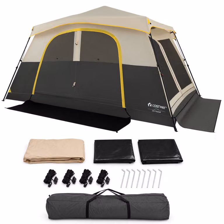 Costway Kampeertent voor 10 personen in beige met een stahoogte van 200 cm