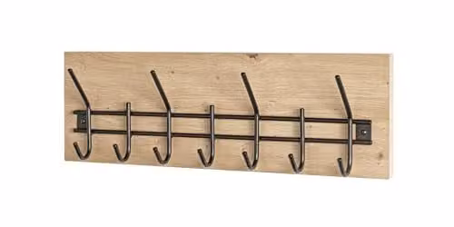HAKU Wandkapstok Licht Eiken met 7 Haken, Zwart en Bruin, B: 60 cm, H: 20 cm, D: 10 cm