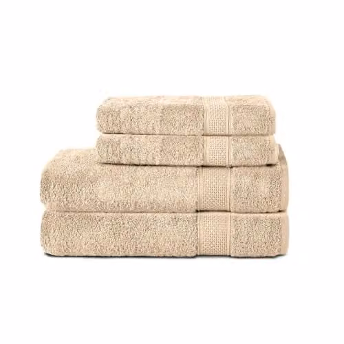 Komfortec Handdoekenset van 4 stuks in 100% katoen, Beige, 2x 50x100 cm en 2x 70x140 cm