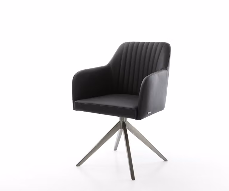 DELIFE Draaistoel Greg-Flex met echt leer en metalen kruisframe, zwart/grijs, 360 graden draaibaar