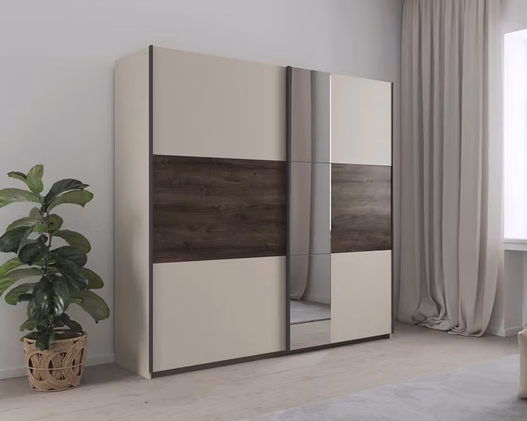 Schuifdeurkast Santorini III met houtlook voor de slaapkamer