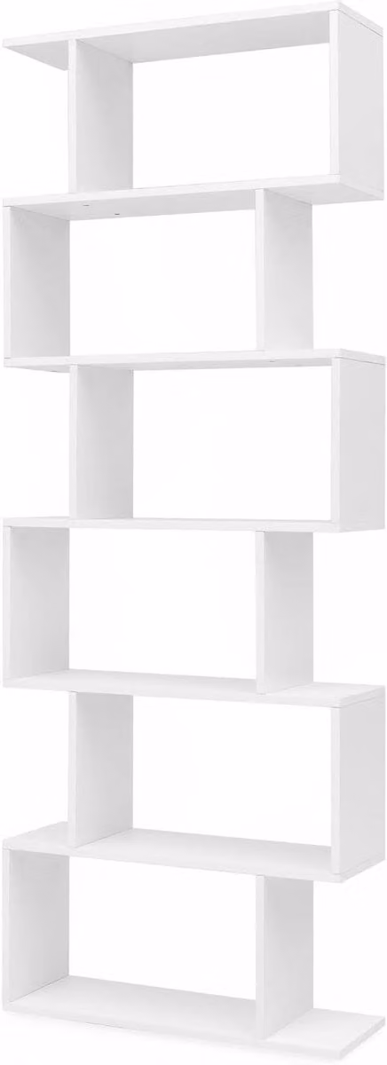 Vrijstaande Boekenkast met Uniek Zigzag Ontwerp en Vakken - Wit - B: 70 cm, H: 190 cm