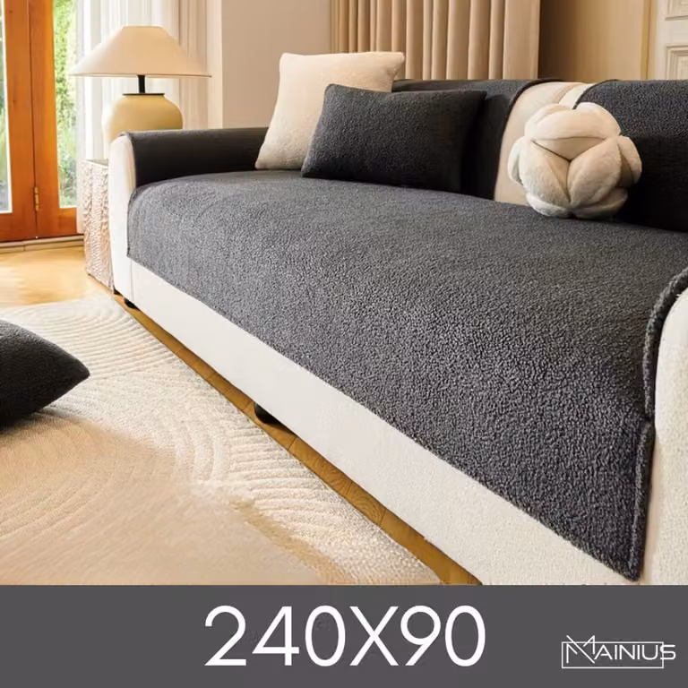Teddy Bankhoes Zetelovertrek voor 4-Zits Bank - Donker Grijs - Pluche Sofa Protector B/D/H: 240 x 90 cm