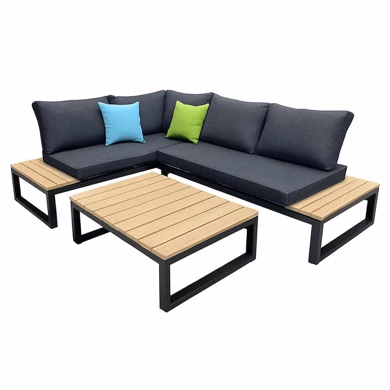 greemotion Tuinloungeset Riola met kussens en tafel, bruin hout/zwart