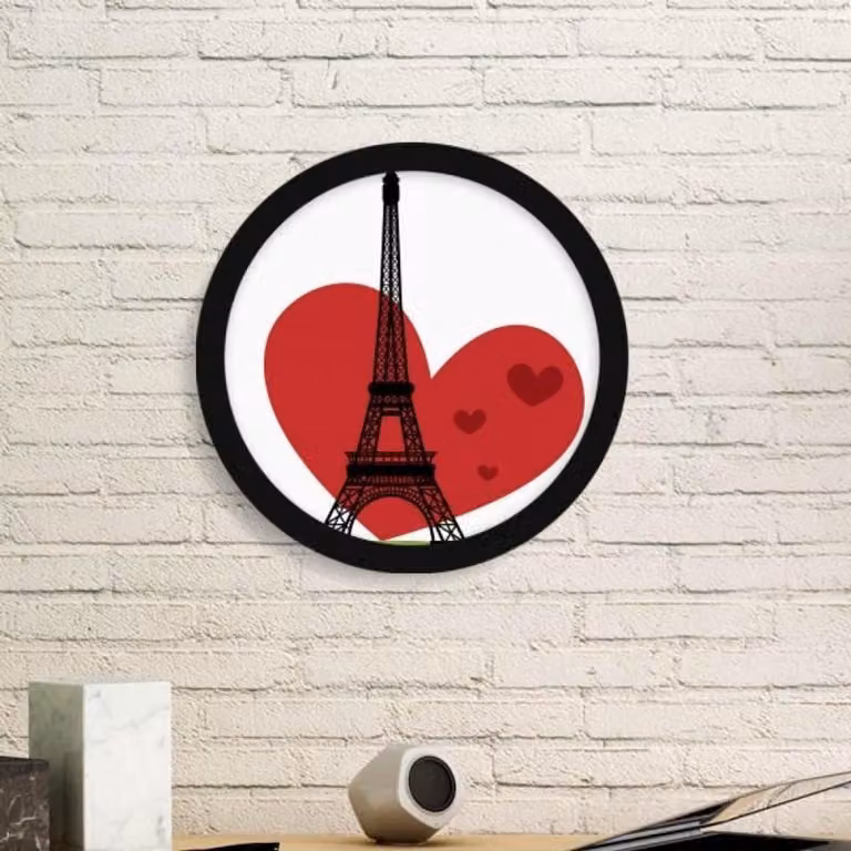 Kunstprint met ronde lijst en houten frame in zwart, Diameter: 44 cm