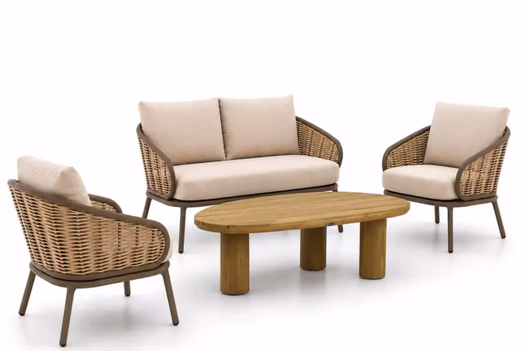 Apple Bee Pine Key/Riah 4-delige loungeset met aluminium frame en kussens in beige/zand/bruin