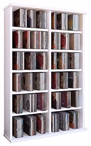 VCM Ronul CD en DVD standaard kast in wit met verstelbare planken en mediavakken B/D/H: 60 x 10 x 92 cm