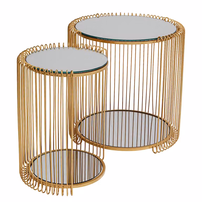 Kare Design Wire Double bijzettafels set van 2, goud/grijs, H x B x D: 46 x 45 x 45 cm