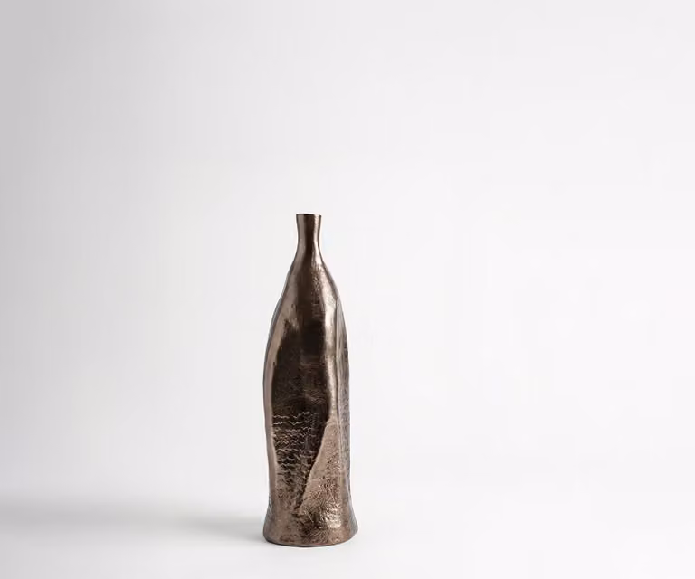 Delife Vaas Norevo Gegoten Aluminium in Mokka Bronze, B: 14 cm, D: 13 cm, H: 40 cm