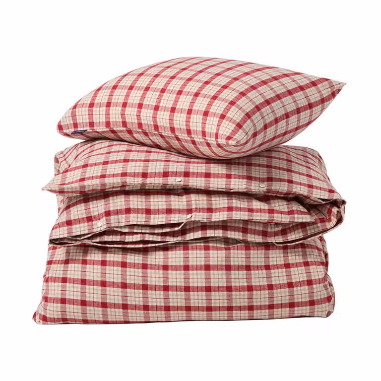 Lexington Dekbedovertrek 2-delig Rood-beige geruit katoen flanel B/D/H: 150 x 210 cm met 2 kussenslopen van 50 x 70 cm