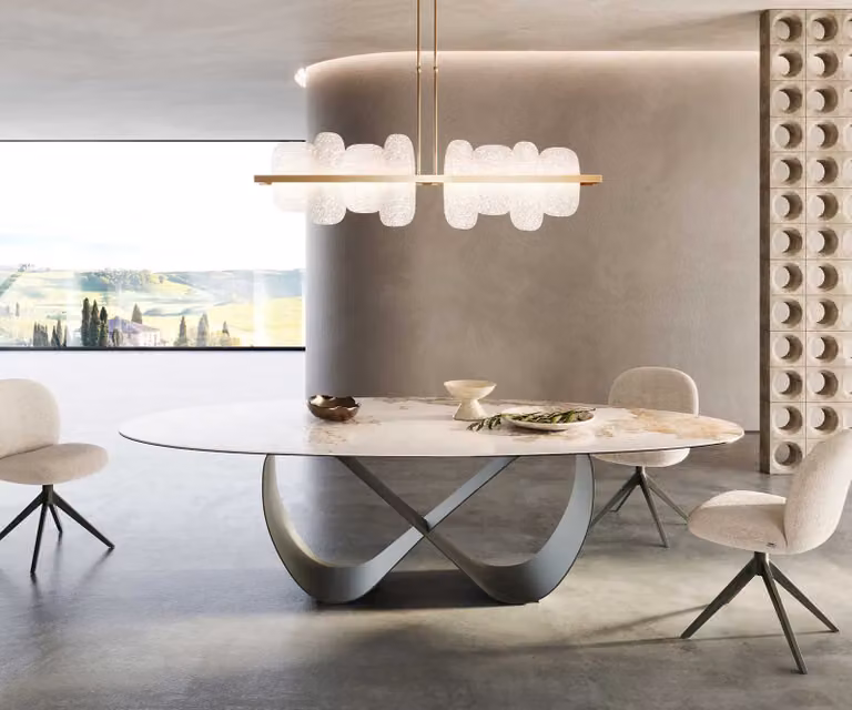 DELIFE Eettafel Edge ovaal Keramiek Minas Melange wit-beige B/D/H: 280 x 130 x 75 cm
