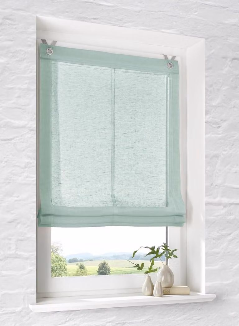 Semi-transparant linnenlook vouwgordijn met ringen, Brondy Groen, B: 60 cm, H: 140 cm