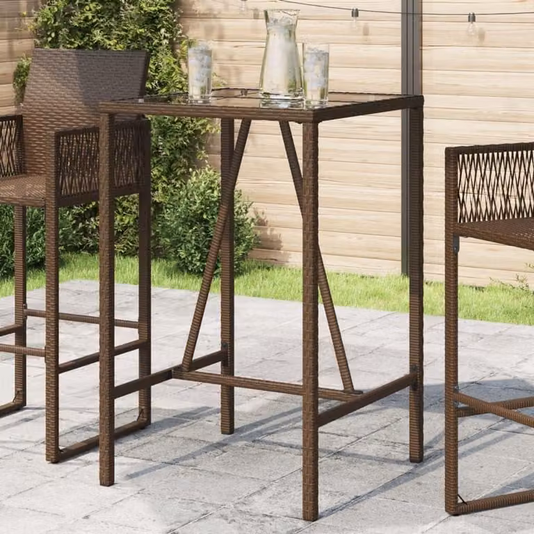 Bruine weerbestendige rotan bartafel voor buiten en terras, B/D/H: 70 x 70 x 110 cm