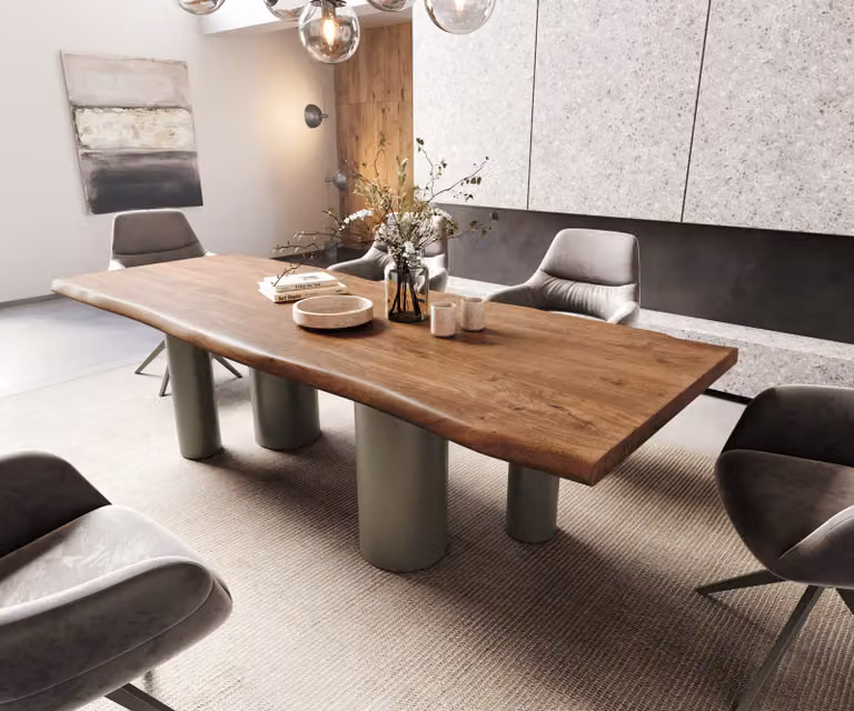 DELIFE Eetkamertafel Edge XL van acacia hout en metaal, Bruin, B/D/H: 260 x 100 x 74,5 cm