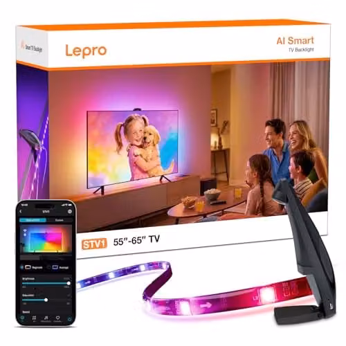Lepro STV1 Smart LED TV achtergrondverlichting voor 55-65 inch | Wi-Fi LED strip met camera voor onmiddellijke synchronisatie, compatibel met Alexa en Google Home