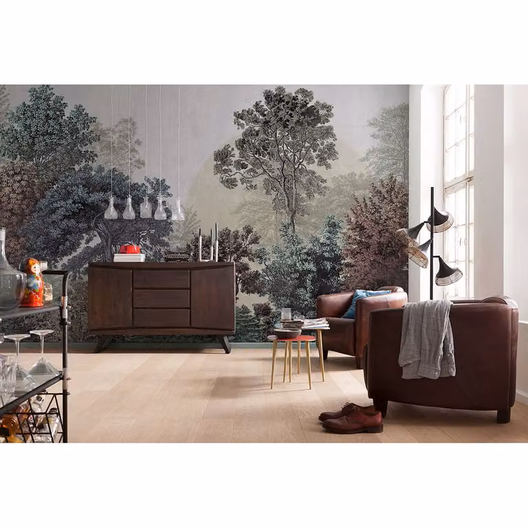 home24 Vlies-fotobehang Bois Brumeux, Abstracte Natuurprint, Grijs/Multicolour, B: 200 cm, H: 250 cm