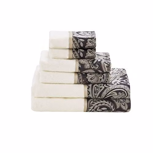 Madison Park Aubrey Luxe 6-delige Jacquard badhanddoekenset, zwart