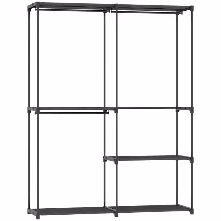 HOMCOM Draagbaar Kledingrek met Stofplanken, Zwart, B/D/H: 142 x 43 x 185 cm