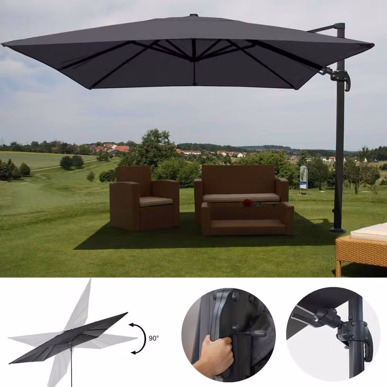 Mendler Gastronomie-scherm met pergola model HWC-A96, antraciet, B: 3 x D: 3 m, diameter: 4,24 m